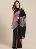 Georgette Baby Pink Party Wear Sequins Work Saree